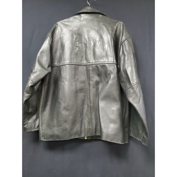 Global Identity Jim Beam Black Leather Multi Pocket Mens Jacket Size Large - Picture 2 of 6
